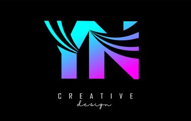 Fototapeta Creative colorful pink and blue letters YN y n logo with leading lines and road concept design. Letters with geometric design. obraz