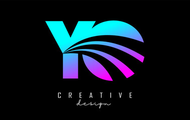 Creative colorful pink and blue letters YO y o logo with leading lines and road concept design. Letters with geometric design.