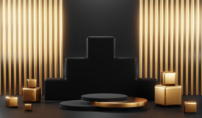 3D rendering of blank product background for cream cosmetics Modern black podium background