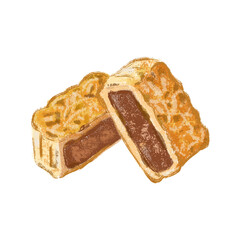 Sliced brown red bean rectangle pastry in digital pastel painting illustration art