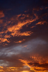 Beautiful sunset sky with clouds. Amazing summer sunset background