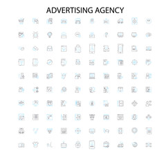 advertising agency concept icons, signs, outline symbols, concept linear illustration line collection