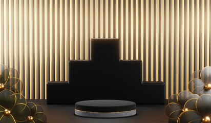 3D rendering of blank product background for cream cosmetics Modern black podium background