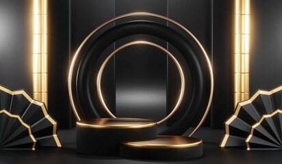 3D rendering of blank product background for cream cosmetics Modern black podium background