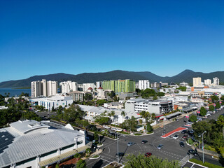 Aerial photo of Cairns city and mountains