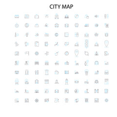 city map icons, signs, outline symbols, concept linear illustration line collection