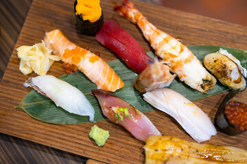 Sushi set in Japanese restaurant