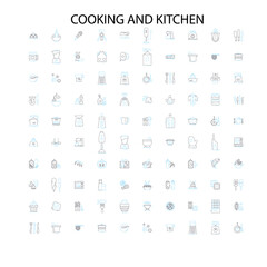 cooking and kitchen icons, signs, outline symbols, concept linear illustration line collection