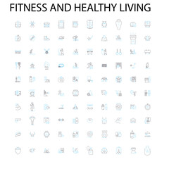 fitness and healthy living icons, signs, outline symbols, concept linear illustration line collection