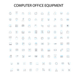 computer office equipment icons, signs, outline symbols, concept linear illustration line collection
