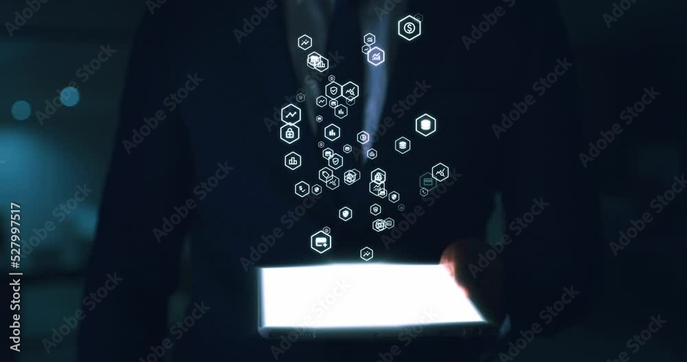 Poster Ai connection, 3d digital website and futuristic design on tablet for corporate business security. Information technology, ux for professional worker and graphic global screen for programmer