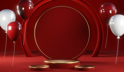 3D rendering of blank product background for cream cosmetics Modern red podium background