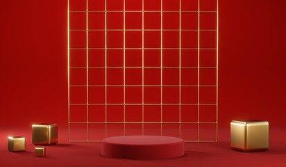 3D rendering of blank product background for cream cosmetics Modern red podium background