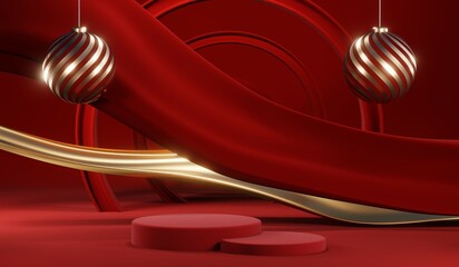 3D rendering of blank product background for cream cosmetics Modern red podium background