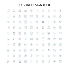 digital design tool icons, signs, outline symbols, concept linear illustration line collection