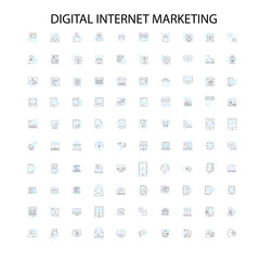 digital internet marketing icons, signs, outline symbols, concept linear illustration line collection