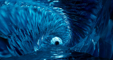 3d rendering. Ice cave entrance. frozen tunnel with icy walls of blue ice. © shacil