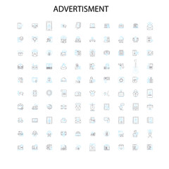 advertisment icons, signs, outline symbols, concept linear illustration line collection