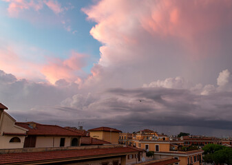 Storm clouds at sunset over Rome, Italy