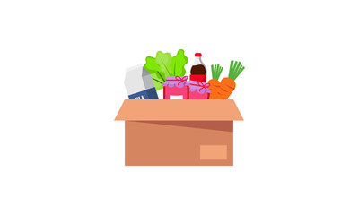 Cartoon of donation food box isolated on white background