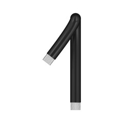 Number 1 made of black wire with bare ends, transparent background, 3d rendering