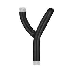Naklejka premium letter Y made of black wire with bare ends, transparent background, 3d rendering