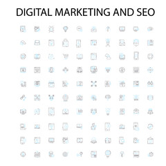 digital marketing and seo icons, signs, outline symbols, concept linear illustration line collection