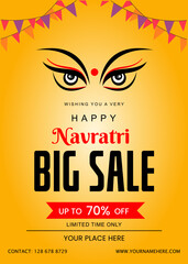 Happy Navratri, Durga puja Festival with Goddess Durga. festival sale. flyer. vector design.