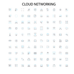 cloud networking concept icons, signs, outline symbols, concept linear illustration line collection