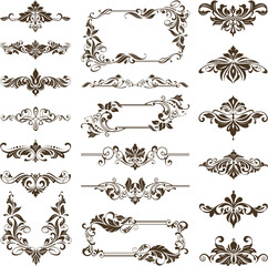 Vintage design lace borders monogram logo and corners Vector set art deco floral ornaments elements