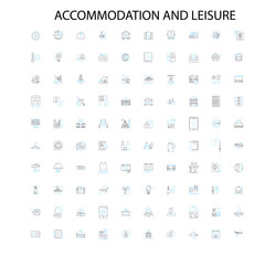 accommodation and leisure icons, signs, outline symbols, concept linear illustration line collection - obrazy, fototapety, plakaty