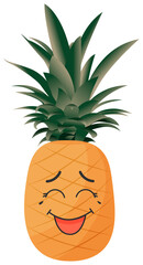 Sticker yellow pineapple with kawaii emotions. Flat illustration of a pineapple with emotions without background.