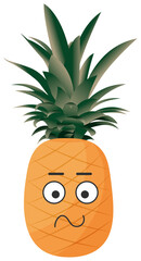 Sticker yellow pineapple with kawaii emotions. Flat illustration of a pineapple with emotions without background.