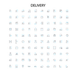 delivery icons, signs, outline symbols, concept linear illustration line collection