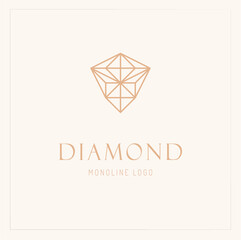 Fototapeta premium Line Art Diamond Logo Vector Design. Abstract Monoline Diamond Emblem, Designs Concept. Geometry Diamond Outline Logo Icon Vector Template