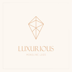 Fototapeta premium Line Art Diamond Logo Vector Design. Abstract Monoline Diamond Emblem, Designs Concept. Geometry Diamond Outline Logo Icon Vector Template