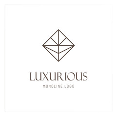 Line Art Diamond Logo Vector Design. Abstract Monoline Diamond Emblem, Designs Concept. Geometry Diamond Outline Logo Icon Vector Template
