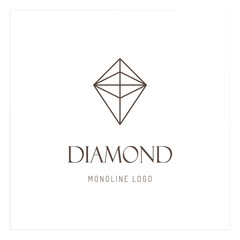 Naklejka premium Line Art Diamond Logo Vector Design. Abstract Monoline Diamond Emblem, Designs Concept. Geometry Diamond Outline Logo Icon Vector Template