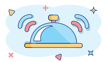 Vector cartoon bell icon in comic style. Alarm bell concept illustration pictogram. Handbell business splash effect concept.
