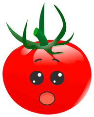 Sticker red tomato with kawaii emotions. Flat illustration of a tomato with emotions without background.