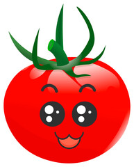 Sticker red tomato with kawaii emotions. Flat illustration of a tomato with emotions without background.