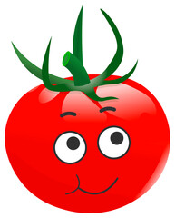 Sticker red tomato with kawaii emotions. Flat illustration of a tomato with emotions without background.