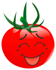 Sticker red tomato with kawaii emotions. Flat illustration of a tomato with emotions without background.