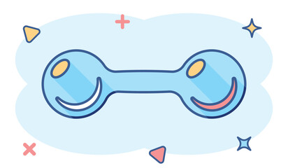 Vector cartoon dumbbell fitness gym icon in comic style. Barbell concept illustration pictogram. Bodybuilding sport business splash effect concept.