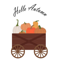 cart full of pumpkins. Thanksgiving and Halloween vector illustrations