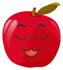 Sticker red apple with kawaii emotions. Flat illustration of an apple with emotions without background.
