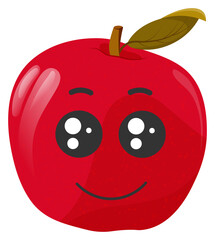 Sticker red apple with kawaii emotions. Flat illustration of an apple with emotions without background.