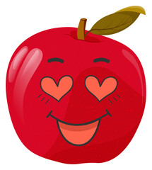 Sticker red apple with kawaii emotions. Flat illustration of an apple with emotions without background.