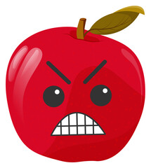 Sticker red apple with kawaii emotions. Flat illustration of an apple with emotions without background.