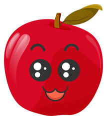 Sticker red apple with kawaii emotions. Flat illustration of an apple with emotions without background.